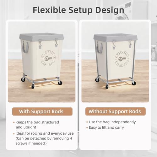 STORAGE MANIAC Commercial Laundry Hamper with Heavy Duty Steel Frame, 160 L Industrial Clothes Basket Cart with Wheels for Big Family, Home, Hotel, Laundry Room, 18''L x 18''W x 31''H, Medium Beige - Image 5