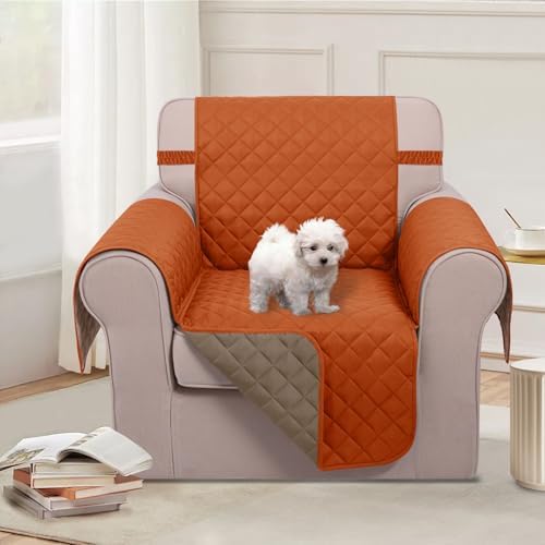 U-NICE HOME Reversible Recliner Chair Covers, Orange/Taupe - Image 2