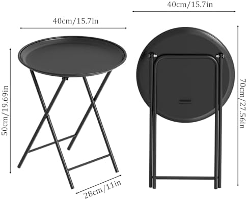 Garden 4 you Folding TV Tray Table, Metal Round Side Table, Black Dinner Table with Metal Frame, Modern Outdoor Tray Table for Living Room, Bedroom, Patio & Small Spaces, 2 Packs - Image 3