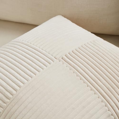 Fancy Homi 2 Packs Cream Lumbar Decorative Throw Pillow Covers 16x32 Inch for Living Room Couch Bed Sofa, Rustic Farmhouse Boho Home Decor, Soft Striped Corduroy Rectangle Accent Cushion Case 40x80 cm - Image 4