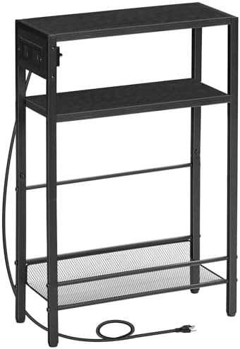 HOOBRO Small Narrow Side Table with Charging Station, Skinny End Table for Small Spaces, Slim Nightstand with USB Ports Outlet, Sofa Beside Table with Storage Shelf, Black BB102UBZ01 by HOOBRO