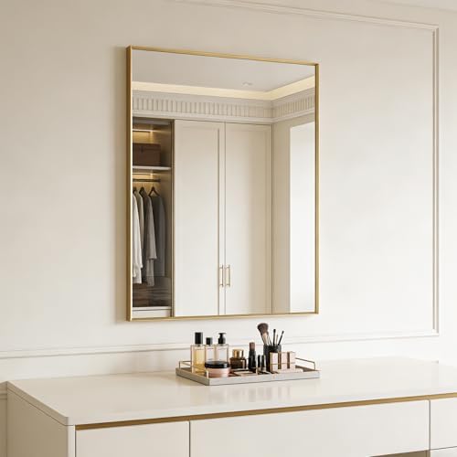 Bathroom Mirror for Wall, 40x30 Inch Framed Vanity Mirror Brushed Gold - Image 3