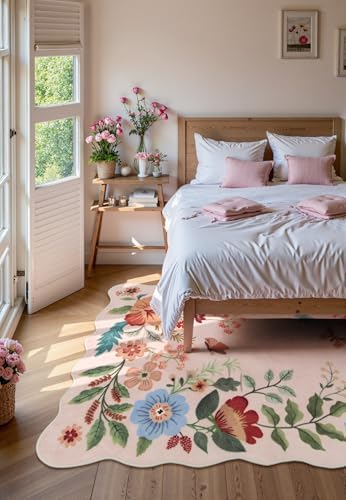 Lahome Floral Washable Area Rugs 5x7, Soft Pink Rugs for Living Room - Image 3