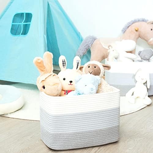 MINTWOOD Design 3-Pack Storage Baskets for Shelves, Playroom and Classroom, Book Basket, Decorative Storage Cube Bins, Woven Closet Organizers, Pantry and Shoe Organizer, 3-Tone Grey - Image 4