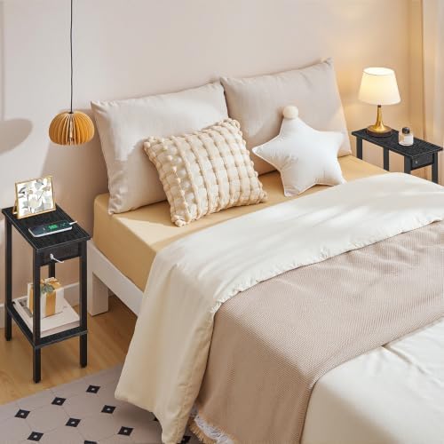 HOOBRO Small End Table with Charging Station, Narrow Side Table with USB Port and Outlets, Skinny Sofa Table, Slim Nightstand, Living Room, Bedroom, Black BK240UBZ01 - Image 5