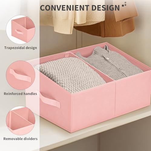 DIMJ Large Closet Shelf Organizer Bins 4 Packs with Handles and Divider, Fabric Trapezoid Storage Baskets, Foldable Clothes Containers Box for Shelf, Towel, Book, Toy, Purse, Hats, Pink - Image 5