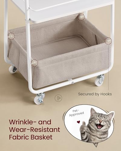 VASAGLE Storage Cart with Fabric Basket, 3-Tier Rolling Utility Cart - Image 3
