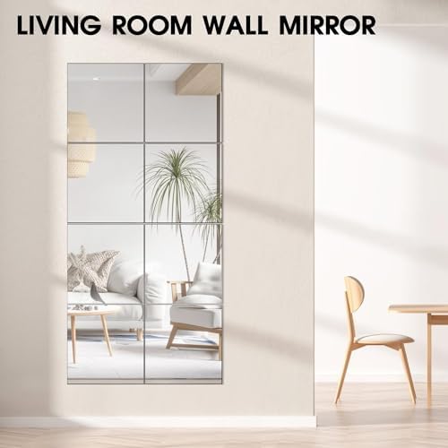 VASUHOME Glass Full Length Wall Mirror Tiles - [12x10 Inch - 8PCS] HD Gym Mirrors for Home Gym, Full Body Long Mirror for Bedroom, Living Room, Door, Closet - Image 4