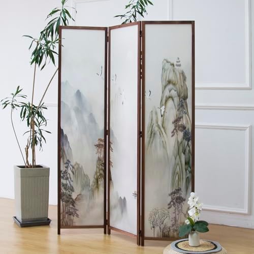 Furnnylane 3 Panel Room Divider Screen,Double Faced Room Divider Folding Wall Divider for Room Separation,Mountains and Waters Landscape,67" H x 47.2" W by Furnnylane