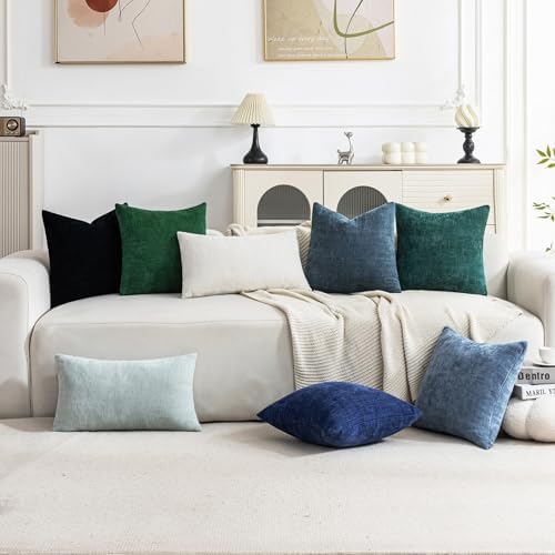Set of 4 Soft Textured Decorative Throw Pillow Covers 24x24 Inch Cozy Farmhouse Cushion Cover Square Accent Pillow Cases for Bed Couch Sofa Living Room, Dark Green - Image 2