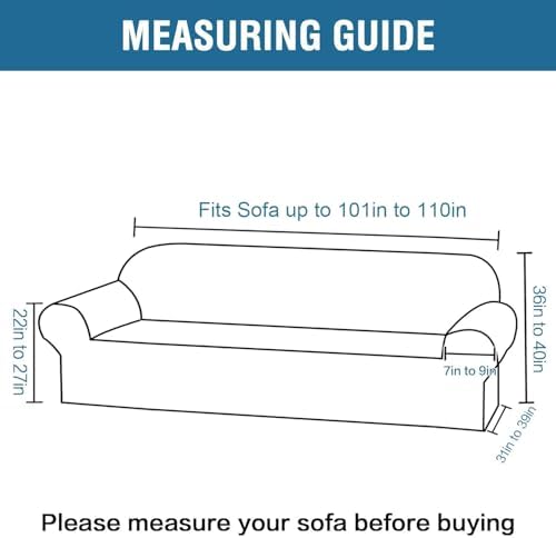 H.VERSAILTEX Stretch Oversized Couch Cover 1 Piece Sofa Slipcovers for Living Room Soft Cover for Sofa Feature Thick Checked Jacquard Fabric with Elastic Bottom, Sofa X-Large - Dove - Image 2