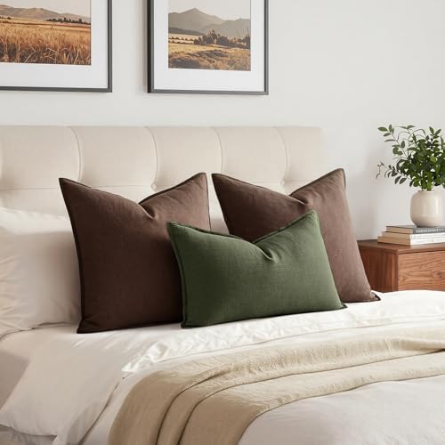 MIULEE Decorative Linen Lumbar Pillow Cover 12x20 Inch Dark Olive Green - Image 4