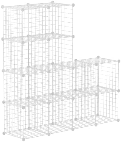 HUBSON Wire Cube Storage Organizer, Book/Toy/Craft/Potted Plants and petCloset Organizers and Storage Shelves, 12-Cube Freely Combinable Metal Grids Storage Shelf, White Iron by HUBSON