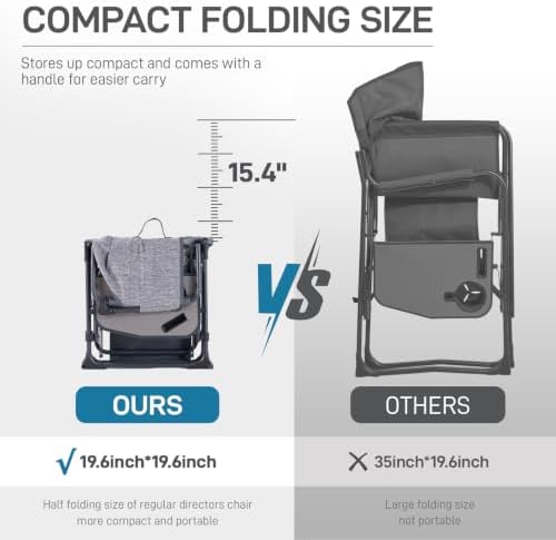 EVER ADVANCED Camping Directors' Chair with Side Table, Portable Folding with Compact Size, Breathable & Quick Dry Design Heavy Duty Lawn Chair with Pocket, 400lbs, Elastic Mesh, Grey - Image 3