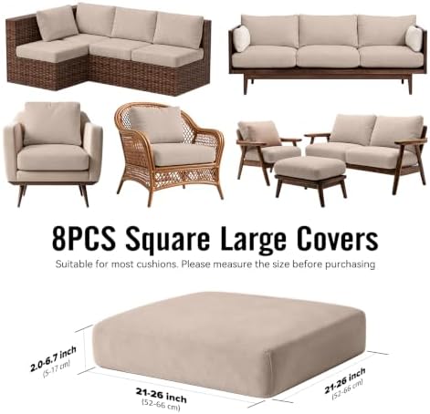 8Pcs Outdoor Cushion Covers, Stretch Patio Furniture Couch Chair Slipcovers - Image 2