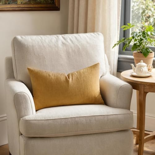 MIULEE Apricot Brown Chenille Couch Lumbar Throw Pillow Covers, 12x20 - Image 3
