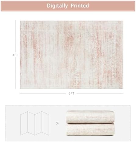 Pink Washable Rugs 4x6 Area Rugs for Living Room,Bedroom,Kids Room,Nursery - Image 2