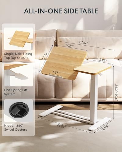 FLEXISPOT 28" Gas Spring C Table with Split Tilting Top,Mobile Side Table - Image 2