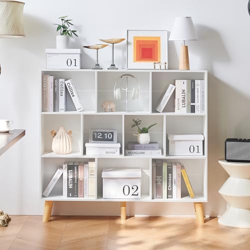 LEYAOYAO 10 Cube Bookshelf, Mid-Century Modern Book Shelf with Legs, White - Image 6