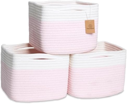 NaturalCozy Storage Cubes 9”x9”x7”Cotton Rope Woven Baskets for Organizing 3-Pack | 9 Inch Cube Storage Bin | Small Basket for Shelf Nursery, Pantry, Decorative Plant, Bathroom Closet, Toy Gift by NaturalCozy