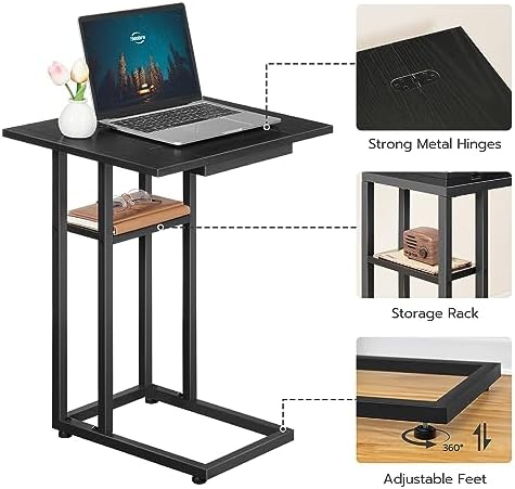HOOBRO Foldable C Shaped End Table, C Shaped Side Table with Storage Shelf, Slide Under Couch Table for Sofa, Small Spaces, for Living Room, Bedroom, Easy Assembly, Black BK29SF01 - Image 6