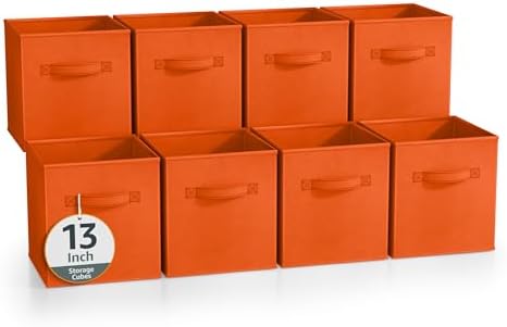 Sorbus Fabric Storage Cubes, 8 Pack, with Handles (13 Inch, Orange) by Sorbus