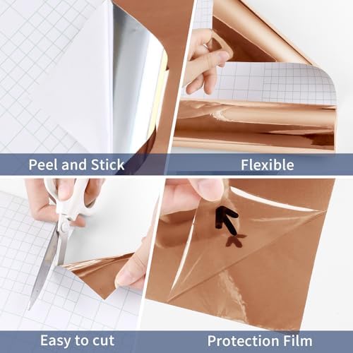 WESTICK Glossy Brown Mirror Wallpaper Peel and Stick Copper Gold Vinyl Roll Self Adhesive Mirror Stickers for Walls Flexible DIY Mirrored Paper for Countertops Cabinets Appliance Non Glass 15.8" x 80" - Image 6