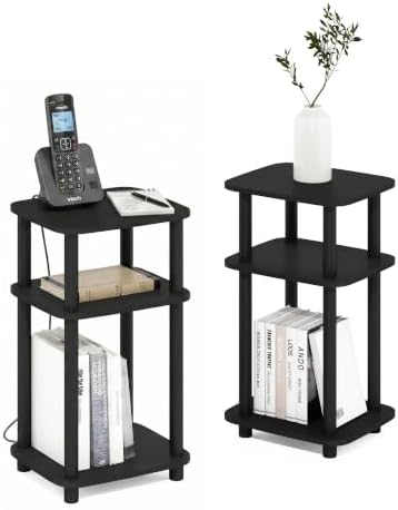 Furinno JUST 3-Tier Telephone Table Set of 2, Turn-N-Tube Toolless Side Table with Open Shelf, Round Curve Corner Night Stand, Bedside Table, for Living Room, Bedroom, Americano by Furinno-FitsYourSpaceFitsYourBudget