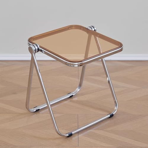 16.2"×14.1" Acrylic Folding Side Table, Portable Lightweight End Table, Sturdy Metal Frame and No Assembly Required, Space-Saving Design for Living Room, Bedroom and Small Room, Tawny - Image 2