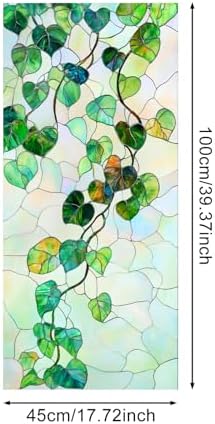 IVN Privacy Window Film Decorative Stained Glass Green Vine Leaf Pattern - Image 3