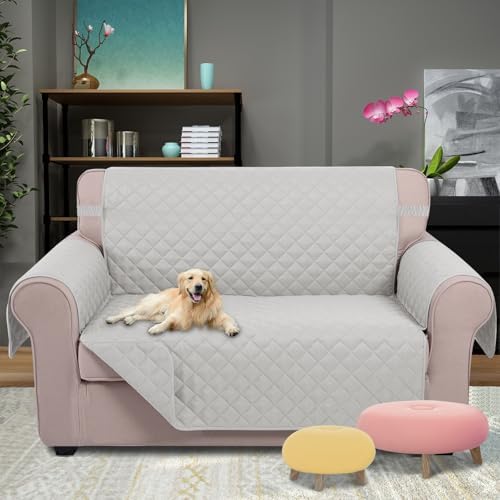 U-NICE HOME Loveseat Sofa Cover for 2 Cushion Couch, Light Grey - Image 2