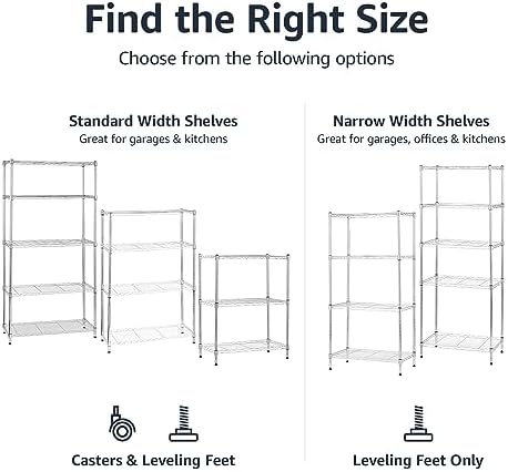 Amazon Basics 4-Shelf Adjustable Storage Shelving Unit for Garage, Steel Wire Rack, 200 Pound Loading Capacity per Shelf, 13.4"D x 23.2"W x 48"H, Chrome - Image 6