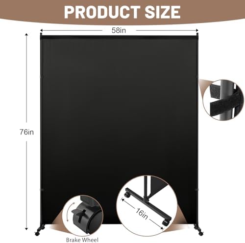 5*6FT Single Panel Room Divider/ Privacy Screen with Caster Wheels & Brakes - Image 2