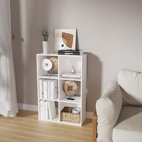 6-Cube Storage Organizer,DIY Open Back Bookshelf,High Hardness Wood Cubby Bookcase for Home Office Bedroom Living Room,Tall Shelf for Books Toys Vinyl Records (White, 6-Cube) - Image 6