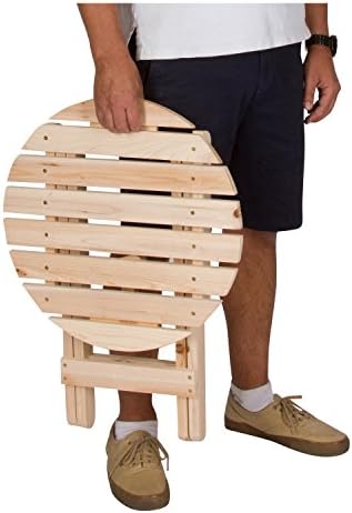 Shine Company Round Wooden Folding Solid Wood Side Table, Outdoor Adirondack Small Patio Table, Natural - Image 4