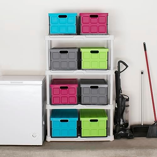 Glad Collapsible Storage Bin with Lid - 48L Foldable Plastic Box for Garage, Car Trunk, and Organization - Stackable Lidded Container with Handles, Green - Image 4