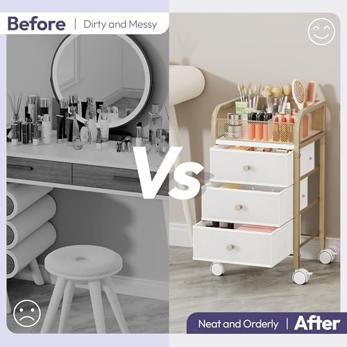 SWTYMIKI Rolling Makeup Organizer Cart - Under Desk Vanity Makeup Storage with 3 Non-woven Drawers, Nail Cart Organizer Cosmetic Display Cases Cabinet for Skin Care Perfume Nail Polish Brush Hair Tool - Image 5