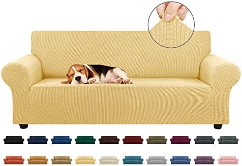 KEKUOU Stretch Couch Covers for Sofa, 3 Cushion Couch Slipcover,Champagne by KEKUOU