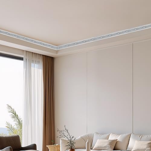 Peel and Stick PVC Crown Molding Trim, 16.4 Ft x 1.8" Flexible Self Adhesive Wall Trim, Decorative Molding Strip for Mirror Frame Baseboard Cabinet Home Decor (Silver) - Image 6