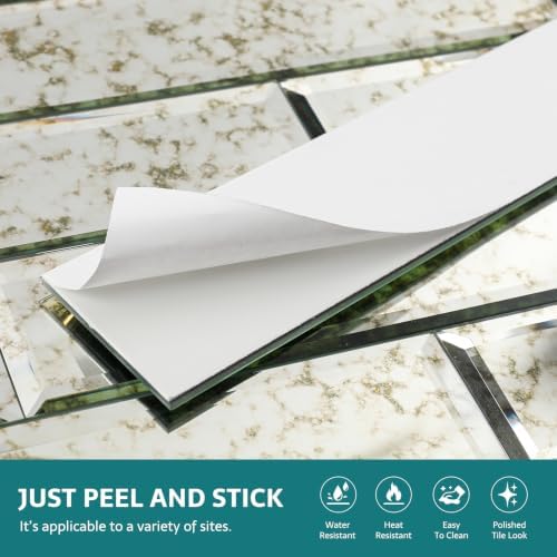 Peel and Stick Mirror Tiles, 3x12 Inch Beveled Antique Mirrror Backsplash Tiles for Kitchen Bathroom Wall 20 Pcs - Image 4