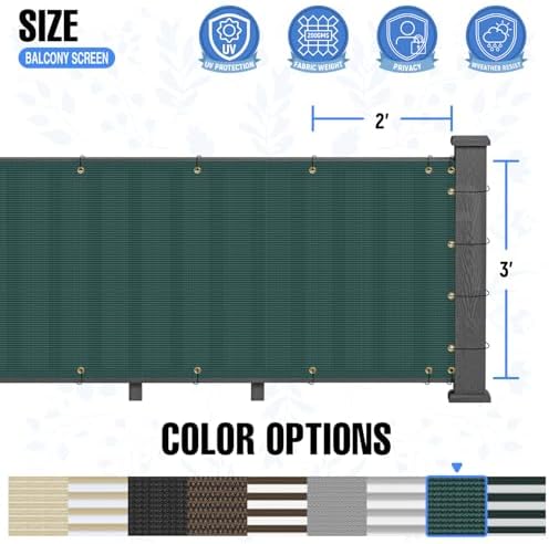 E&K Sunrise 3' x 158' Balcony Privacy Fence Screen Cover with Zip Ties Outdoor Screen Fence UV Protection for Deck Patio Backyard Apartment Pool Porch (Green) - Image 5