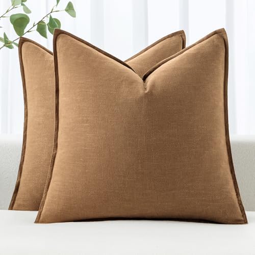 MIULEE Decorative Linen Pillow Covers 20x20 Inch Brown by MIULEE