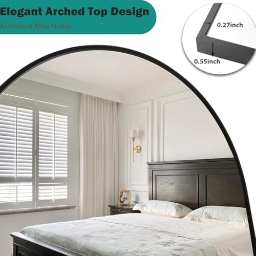 57"x20" Arched Full Length Mirror, Full Floor Mirror with Stand, Large Full Body Mirror, Wall Mirrors for Bedroom Living Room, Aluminum Frame (Black) - Image 5