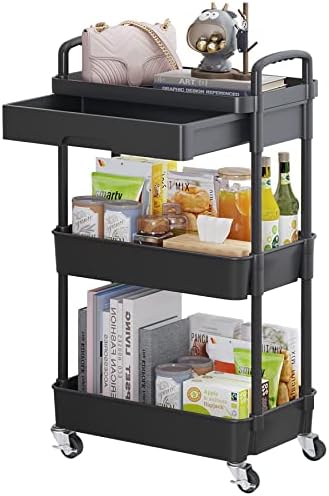 Calmootey 3-Tier Utility Cart with Drawer & Wheels, Storage for Home,Office by Calmootey