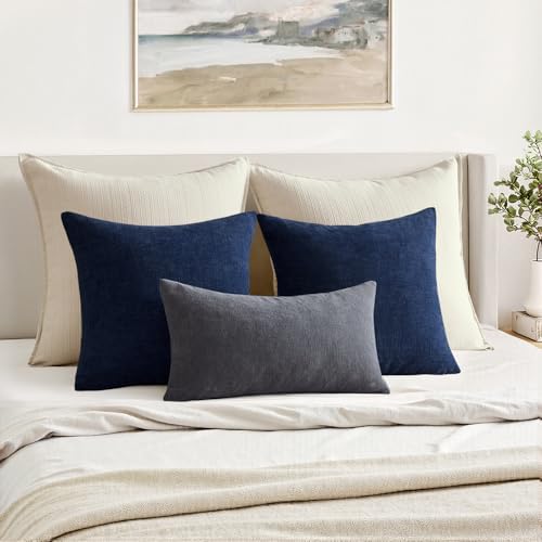 MIULEE Grey Chenille Couch Lumbar Throw Pillow Covers, 12x20 - Image 2