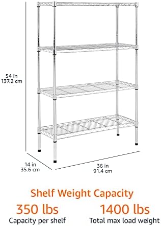 Amazon Basics 4-Shelf Adjustable Heavy Duty Steel Wire Rack Storage Shelving Unit for Kitchen, Garage, Easy Assembly, 350 lbs Per Shelf, 36" x 14" x 54", Chrome Silver - Image 3