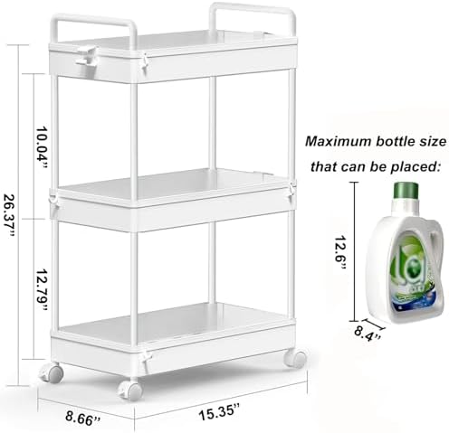 SOLEJAZZ 3 Tier Slim Rolling Storage Cart Organizer with Wheels, White - Image 2