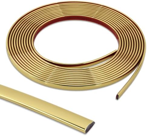 Lunghaa Peel and Stick Shiny Gold Finish Molding Trim, 196.8" x 0.31" Flexible Decoration Strip for Wall, Tile Edge, Mirror, Cabinet, Furniture and DIY Home Decor by LunghaaHomeDecor