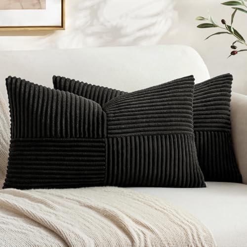 MIULEE Black Decorative Lumbar Throw Pillow Covers 12x20 Inch 2 Pack by MIULEE