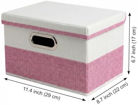 PRANDOM Storage Bins with Lids [3-Pack] Linen Fabric Foldable Storage Boxes Organizer Containers Baskets Cube with Cover for Bedroom Closet Office Pink&White（11.4X8.6X6.7 - Image 2